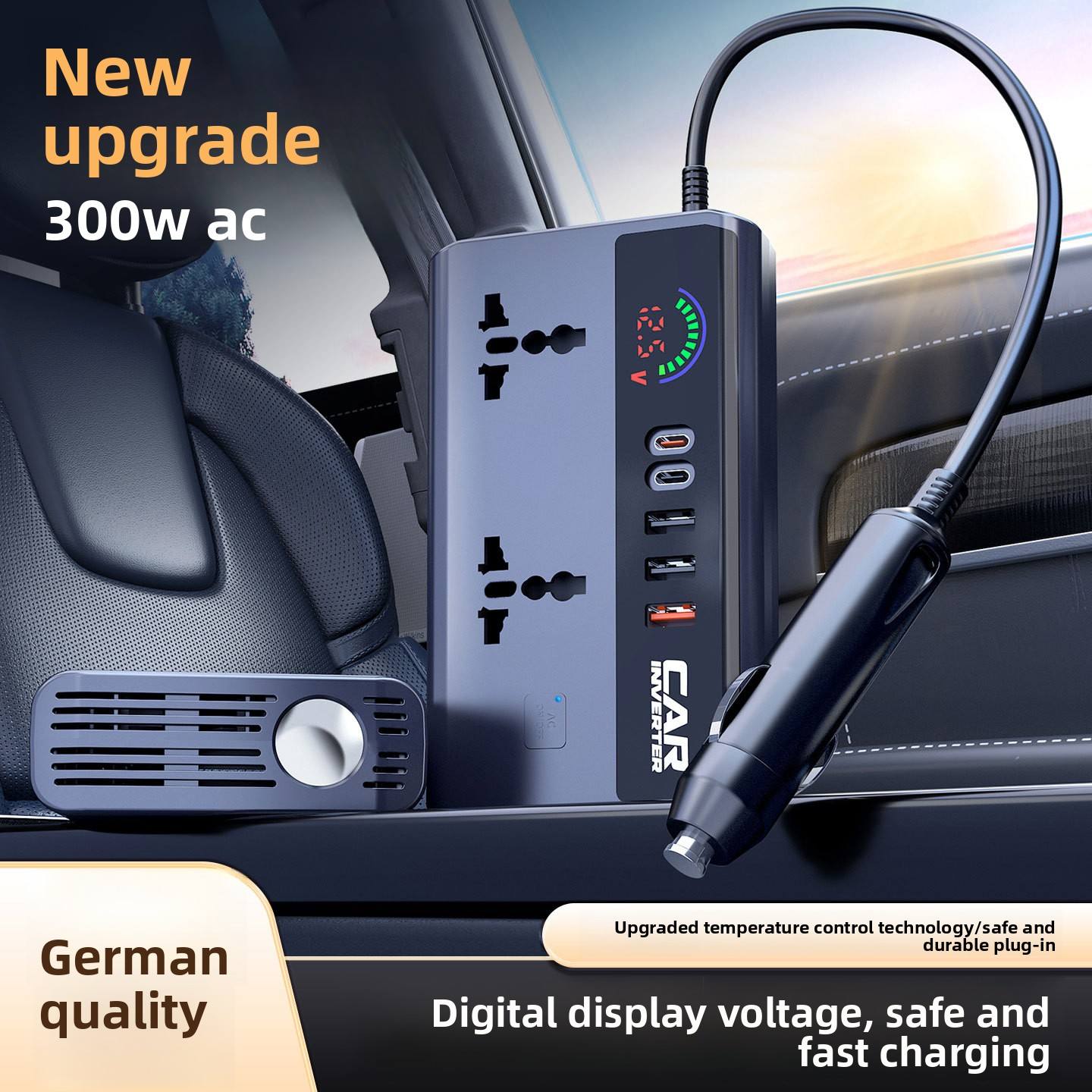Car Truck Inverter 12V 24V to 220V with Smart Chip QC3.0 Fast Charging for Laptops Tablets & Phones USB Ports Included Wireless Carplay Adapte